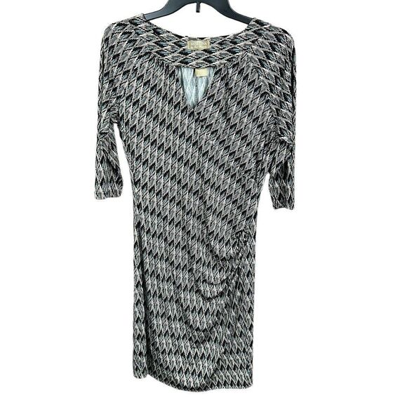 Miss Tina Midi Dress Keyhole V Neck Aztec Black Brown Tan Turquoise Print Medium - Picture 2 of 15